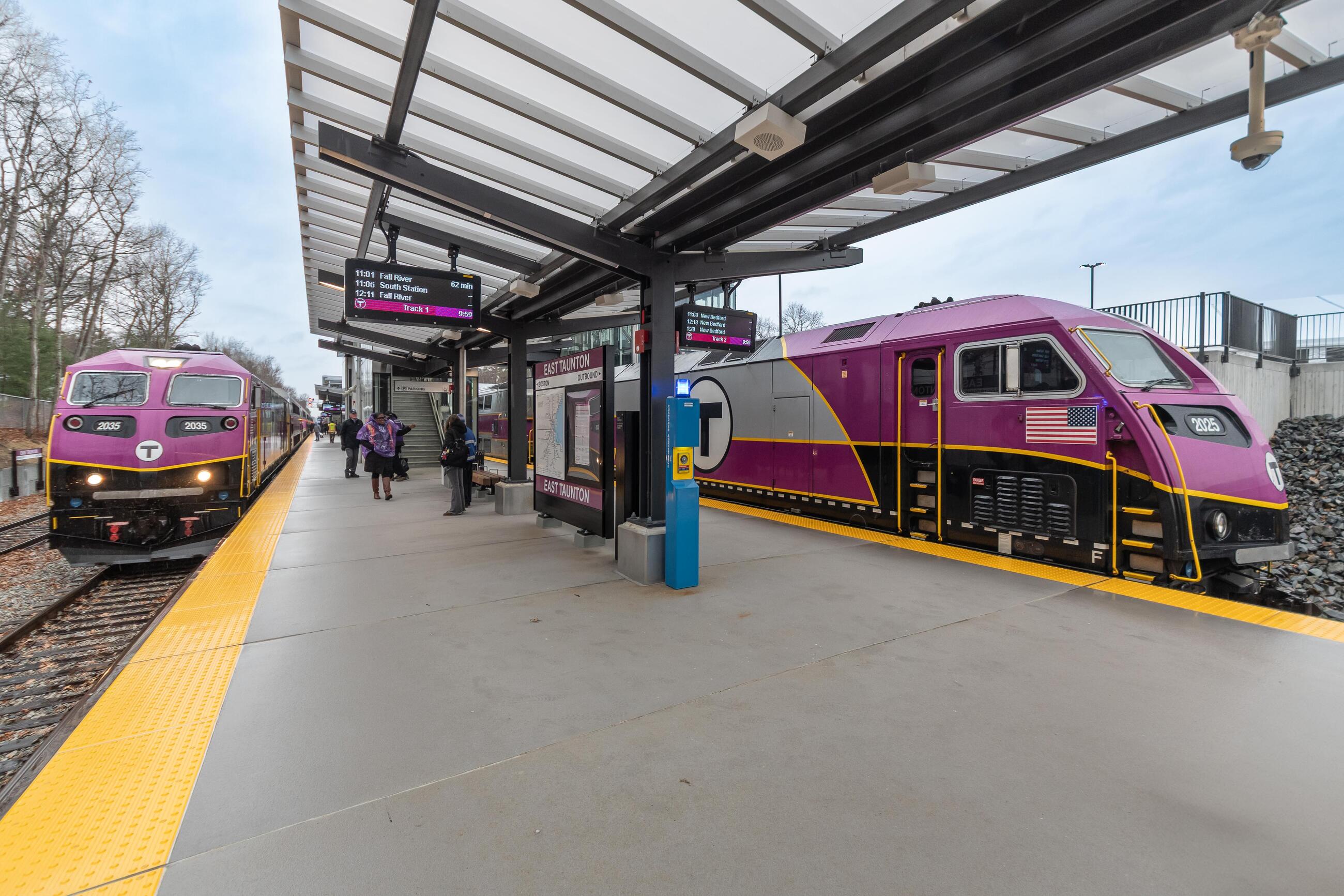 The East Taunton station platform on the first day of Fall River/New Bedford Line service
